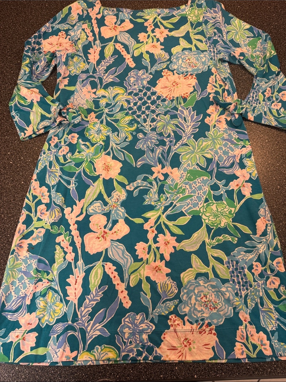 Women’s Lilly Pulitzer Cotton Teal Floral Green Garden Mini Dress - size medium